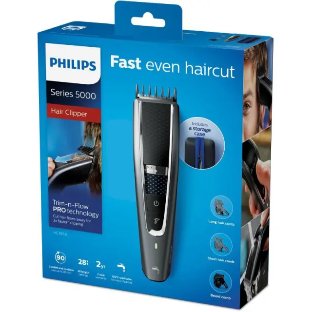 Επαναφορτιζόμενη Κουρευτική Μηχανή Philips κατάλληλη για μαλιά, γένια και σώμα Silver/Black HC5650/15 2