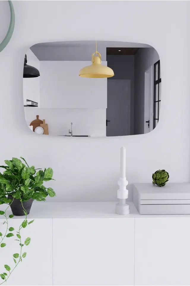 Stewehome Διακοσμητικός καθρέφτης τοίχου MDF για διάδρομο σαλόνι μπάνιο και γραφείο Λευκό 60x40 cm