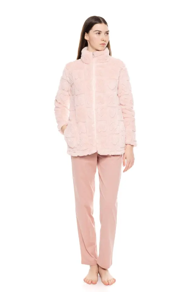 W1681 - Baby Pink - ROBE ZIPPER FLEECE LOVE - XXL