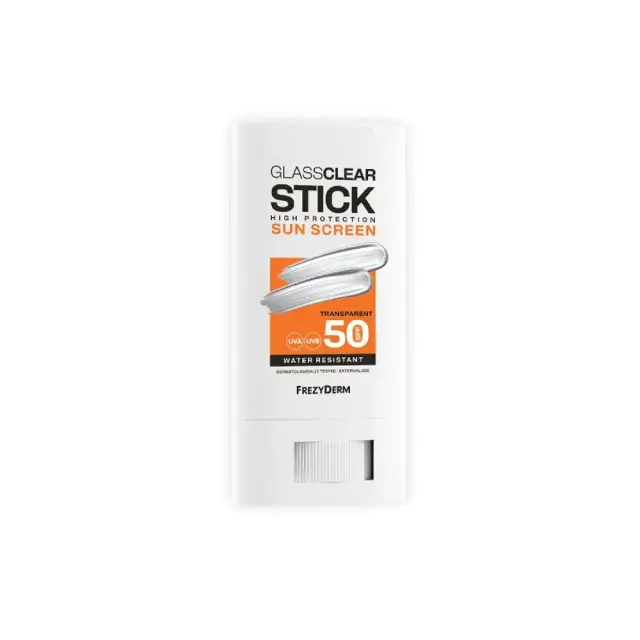 FREZYDERM SUNSCREEN GLASSCLEAR STICK SPF50 Διάφανο Αντηλιακό Stick Ανάλαφρης Αίσθησης 20ml