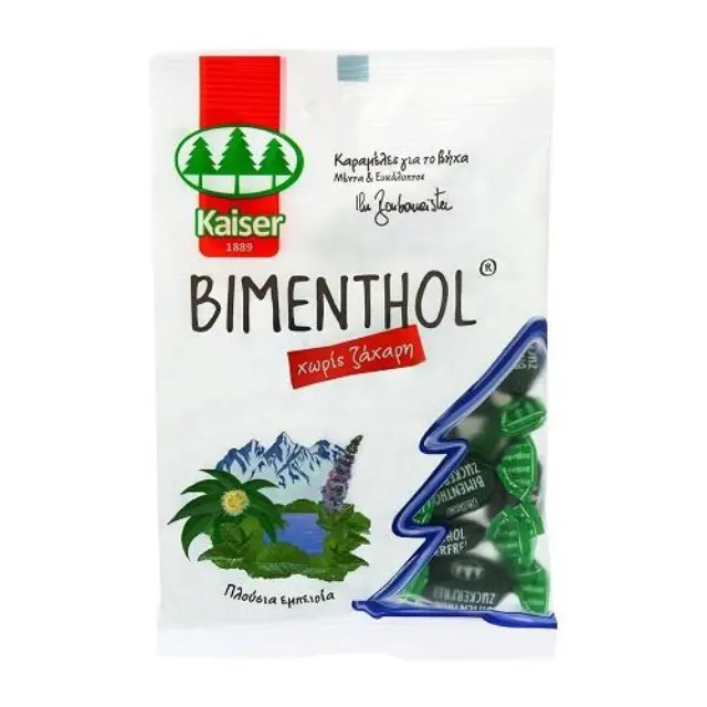 Kaiser Bimenthol Καραμέλες για τον Ερεθισμένο Λαιμό & το Βήχα με Μέντα & Ευκάλυπτο - Χωρίς Ζάχαρη, 75gr