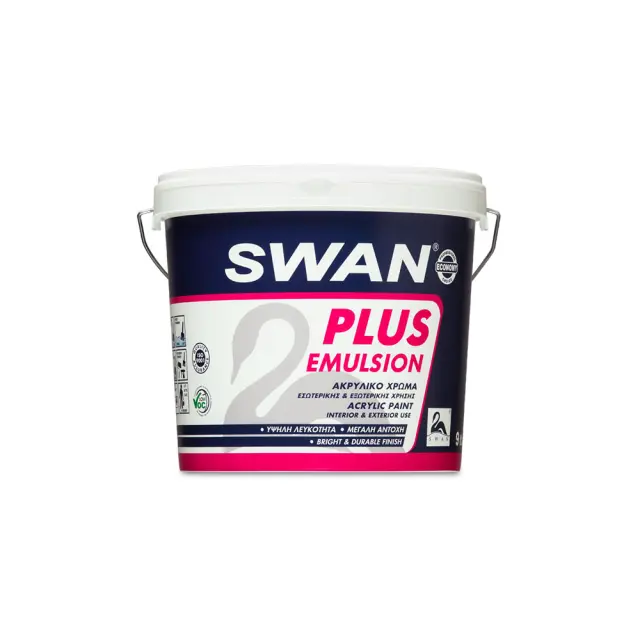 SWAN PLUS EMULSION Ακρυλικό Χρώμα Συνθετικών Ρητινών Εσωτερικής και Εξωτερικής Χρήσης ΜΑΤ Λευκό 9 lt