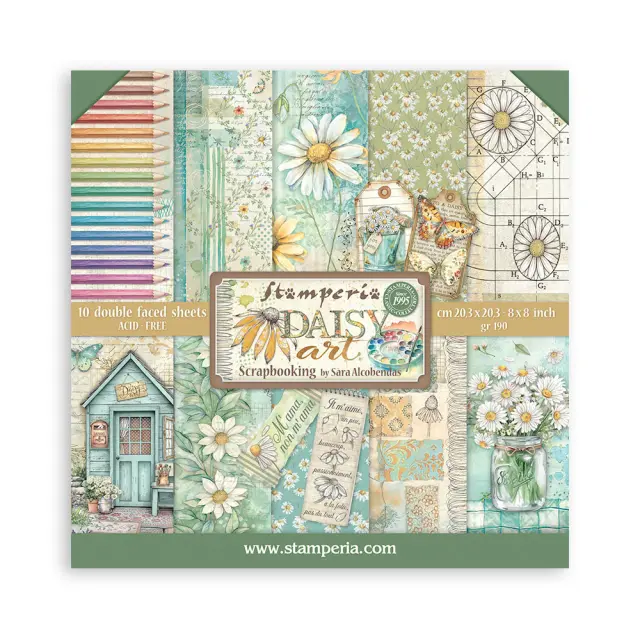 Χαρτιά scrapbooking 10τεμ, 20.3×20.3cm Stamperia, Daisy Art