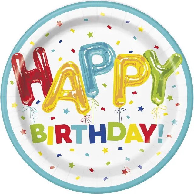 Πιάτα Χάρτινα Φαγητού 23εκ Happy Balloon Birthday / 8 τμχ