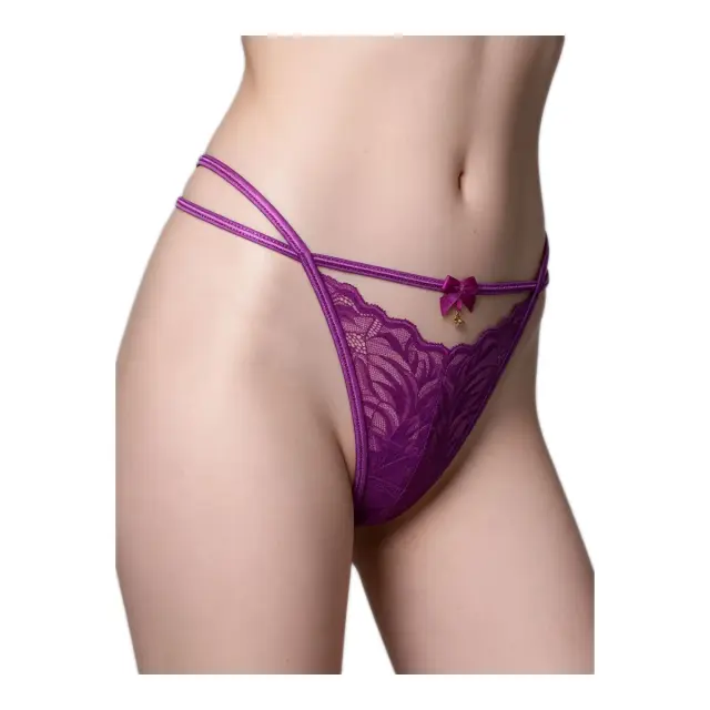 Milena Γυναικείο G-String Δαντέλα Φύλλα με Κρεμαστή Πεταλούδα Μπροστά, Χρώμα Magenta