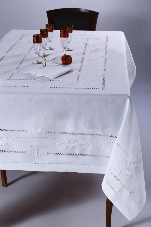 Χειροποίητο τραπεζομάντηλο 717 (170cm x 220cm) λευκό - -