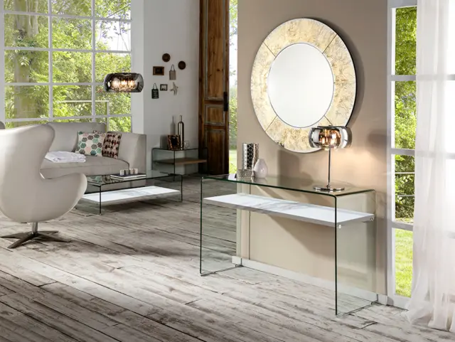 Κονσόλα Sonoma 764360 από tempered glass και MDF λευκό μαρμάρινο 125×76×40 cm Άσπρο Μάρμαρο 2