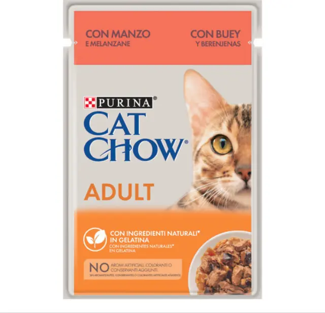Cat Chow Wet Adult Βοδινό-Μελιτζάνες σε Ζελέ 85gr