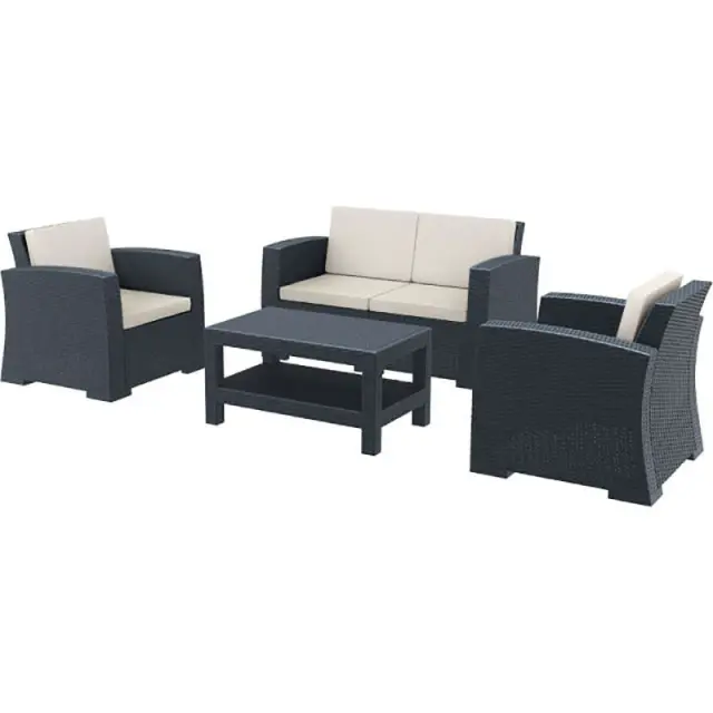 Σετ Σαλόνι-Καθιστικό MONACO Ανθρακί PP 140x79x79/82x79x79/92x57x43cm