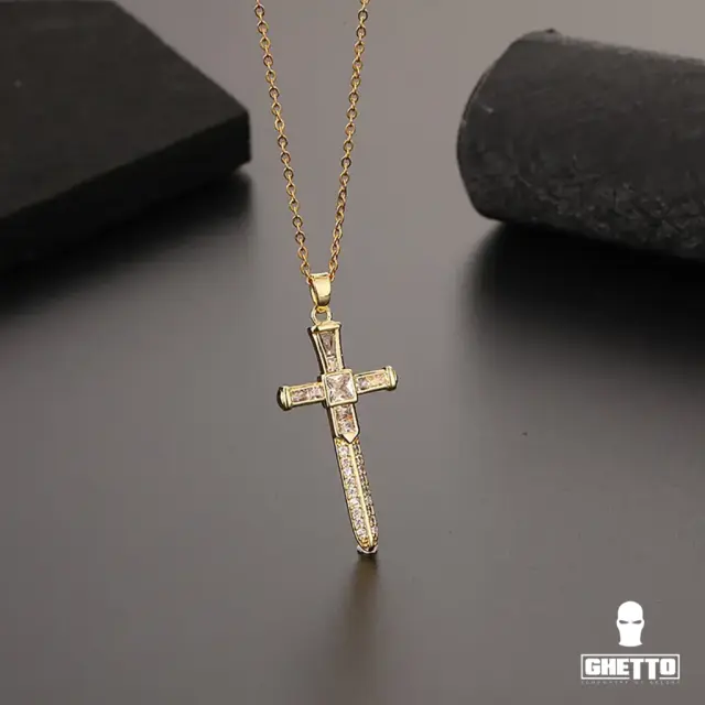 Ghetto Crucifix Pendant CZ Gold18k Plated Cross Clavicle Chain 3