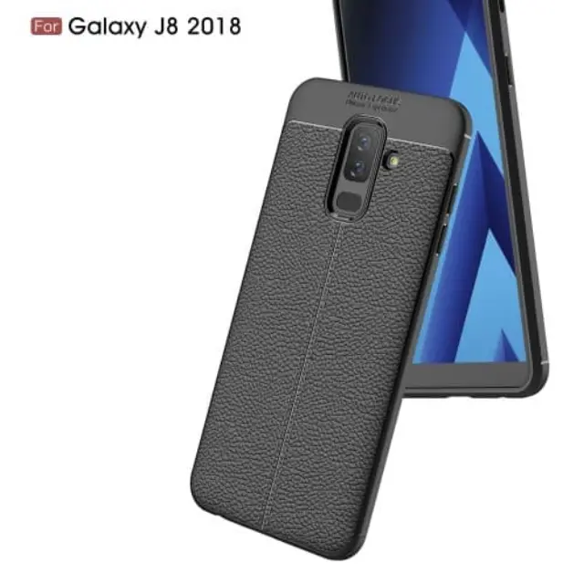 Κάλυμμα Πλάτης TPU Litchi Texture για Samsung Galaxy J8 2018 Red OEM 2
