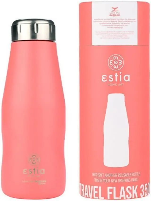 Estia Travel Flask Save the Aegean Ανακυκλώσιμο Μπουκάλι Θερμός Ανοξείδωτο BPA Free 350ml Fusion Coral