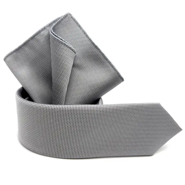 Ασημί Silver Γραβάτα Oxford 6,5 cm με Ασορτί Μαντήλι 2