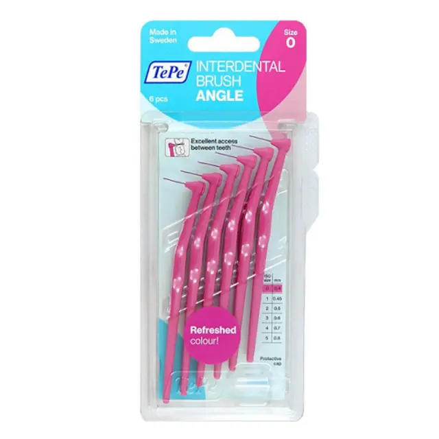 TePe Interdental Brush Angle Μεσοδόντια Οδοντόβουρτσα Ροζ 0.4mm, Μέγεθος 0, 6 τεμάχια