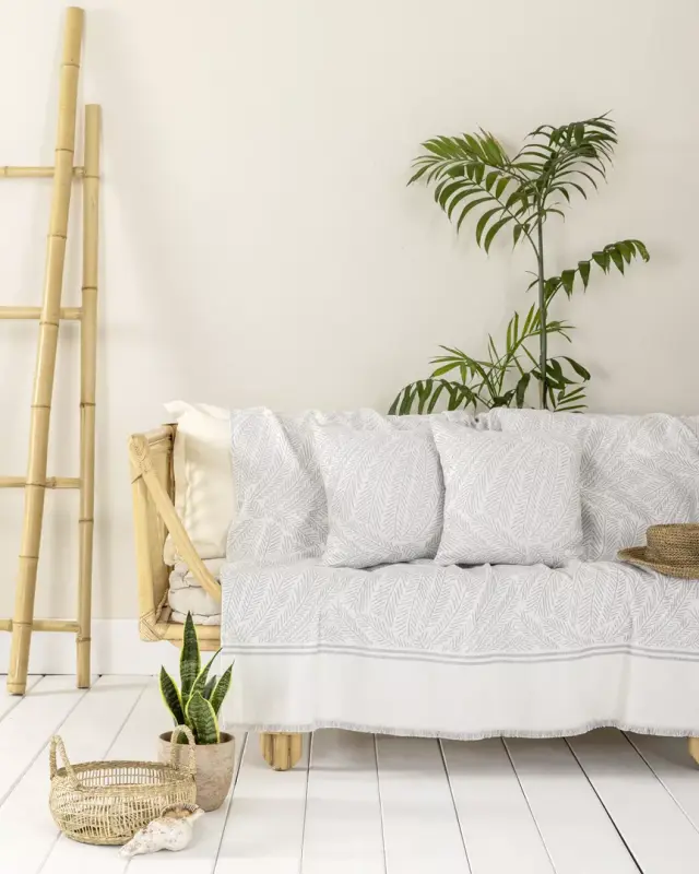 Ριχτάρι Πολυθρόνας 180x180 Nima Ivy Ivory-Gray 80% Βαμβάκι-20% Πολυέστερ