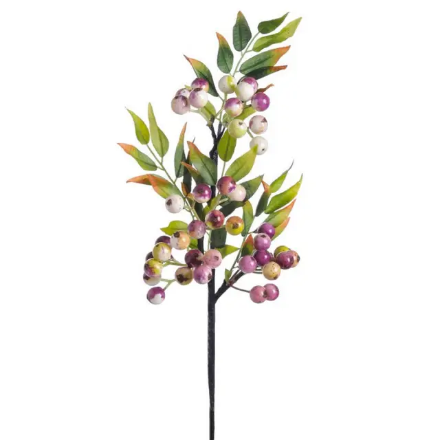 Κλαδί τεχνητό με φύλλα και καρπούς, μωβ, 55cm