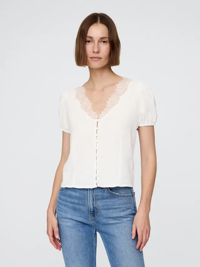 Λινή-Μίξη Lace V-Neck Τοπ New off white