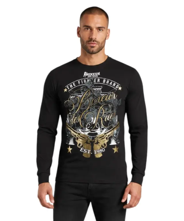 Boxeur Des Rues - Ανδρική Μακρυμάνικη Μπλούζα T-Shirt BXM2000261AY-BLACKG Μαύρο - XL