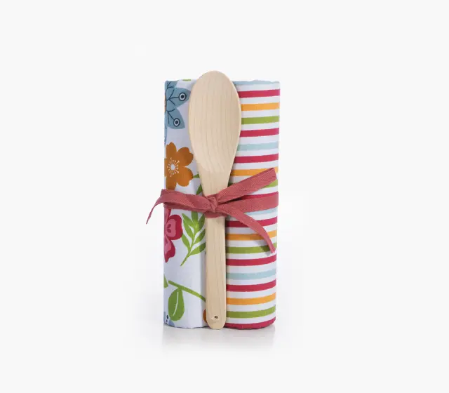Nef-Nef Homeware Ποτηρόπανο Με Ξύλινη Κουτάλα Σετ 2 τεμ. Ladle 40x70 Πορτοκαλί