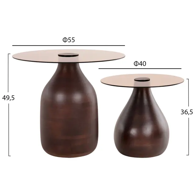 ΒΟΗΘΗΤΙΚΑ ΤΡΑΠΕΖΑΚΙΑ 2ΤΜΧ FB99668 ΞΥΛΟ MANGO-ΓΥΑΛΙ TOP Φ55x49,5Υ & Φ40x36,5Υεκ. 2