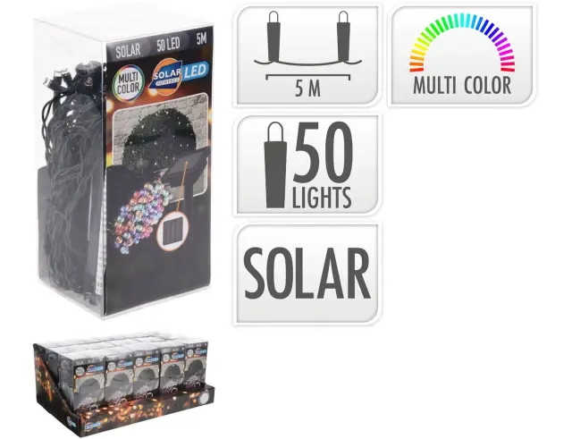 50 Ηλιακά Φωτάκια LED - 5 Μέτρα + 2 Μέτρα σύνδεσης, Κανονική Διάταξη, Πράσινο καλώδιο PVC - Πολύχρωμο CZ6540050