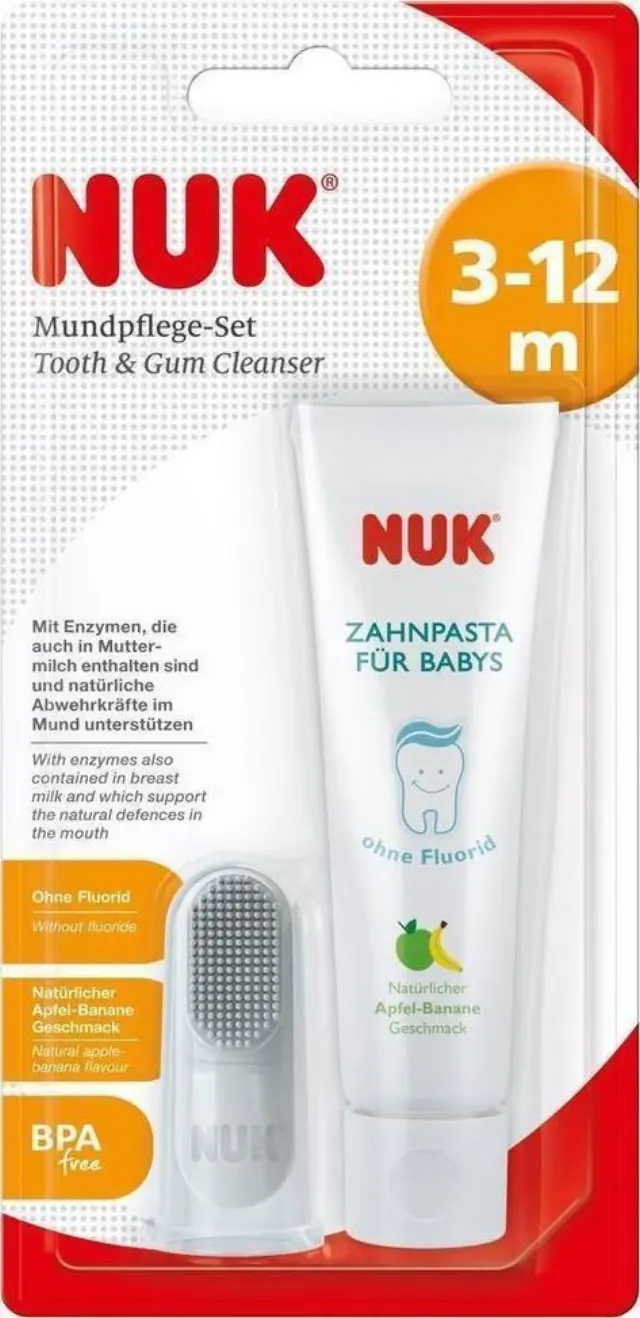 Nuk Tooth & Gum Cleanser Σετ Στοματικής Υγιεινής 3-12μηνών με γεύση Μήλο&Μπανάνα, 40ml