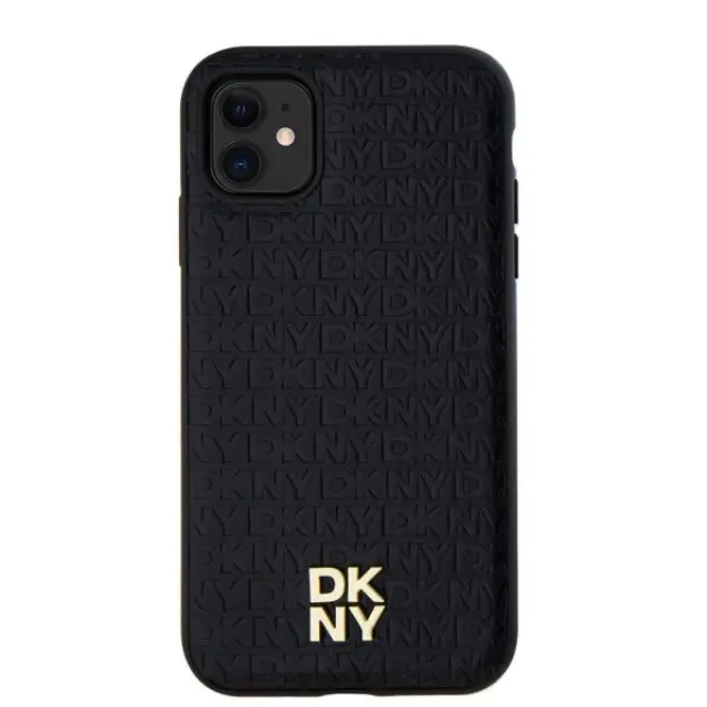 DKNY PU Leather Repeat Pattern Stack Logo MagSafe Case for iPhone 11 Black 2
