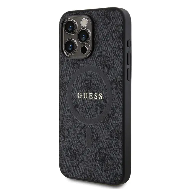 Guess PU Leather 4G Colored Ring MagSafe Case for iPhone 15 Pro Max Black 3