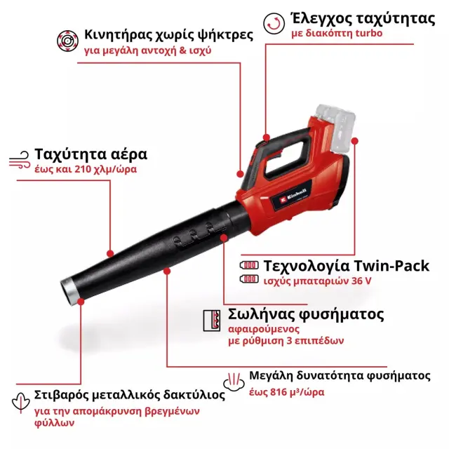 Einhell 3433620 - Φυσητήρας Επαναφορτιζόμενος Μπαταρίας GE-LB 36/210 Li (Χωρίς Μπαταρία + Φορτιστή) 3