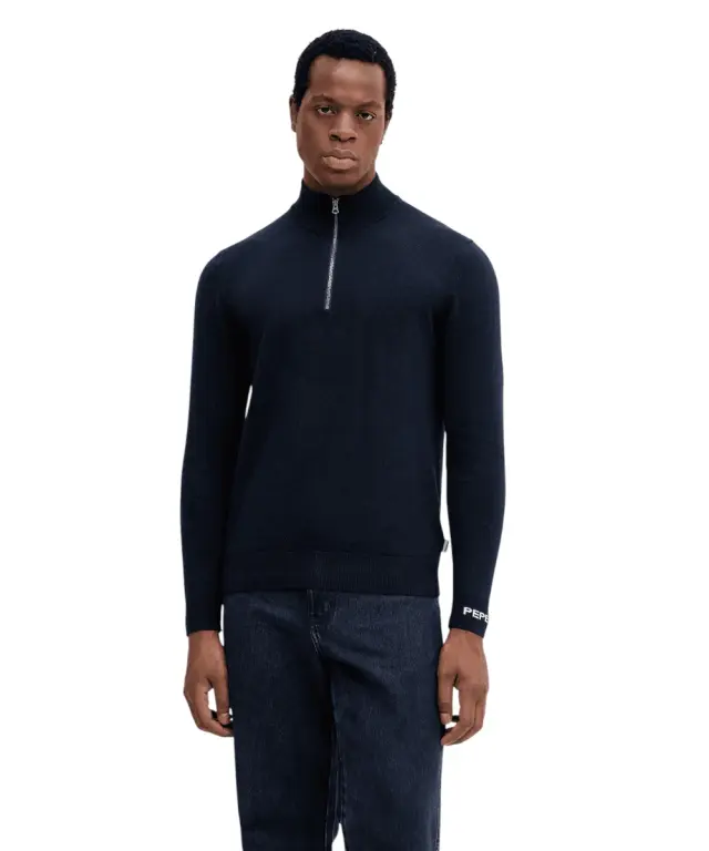 Pepe Jeans - Ανδρικό Πουλόβερ Mock Ipper Slim Fit PM7000012-594 Μπλε Σκούρο