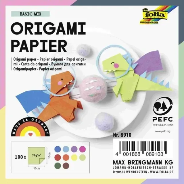 Χαρτί Folia για Origami - Διάφορα Χρώματα (Ν.8910) - 10x10cm - 100τεμ