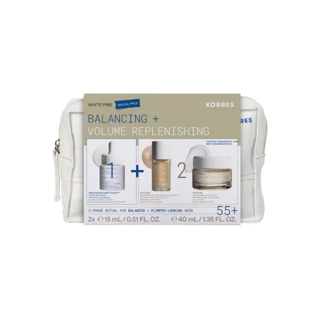 Korres Promo Smart Yoghurt Super Serum, Ορός Προσώπου με Προβιοτικά 15ml & White Pine Deep Wrinkle Plumping & Age Spot, Ορός Αναπλήρωσης Όγκου Προσώπου 15ml & Volumizing Serum-in-Moisturizer, Αντιγηραντική Κρέμα Ημέρας για Κανονικές/Μικτές Επιδερμίδες 40ml & Δώρο Νεσεσέρ, 1σετ