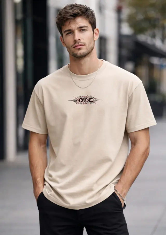 T-shirt Noshame® Oversized Μπεζ με τύπωμα Code - 152642 - XXL 2