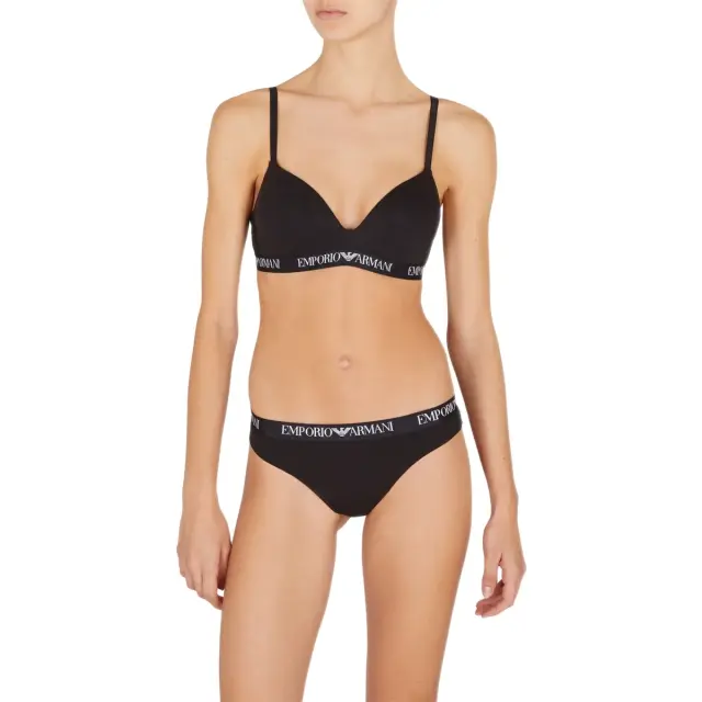 Emporio Armani Γυναικείο String Full Waistband Logo - Διπλό Πακέτο, Χρώμα Μαύρο-Μαύρο - M