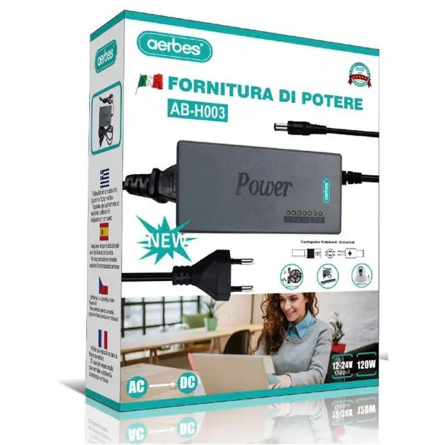Aerbes Universal Φορτιστής Laptop 120W 24V με Αποσπώμενο Καλώδιο Τροφοδοσίας