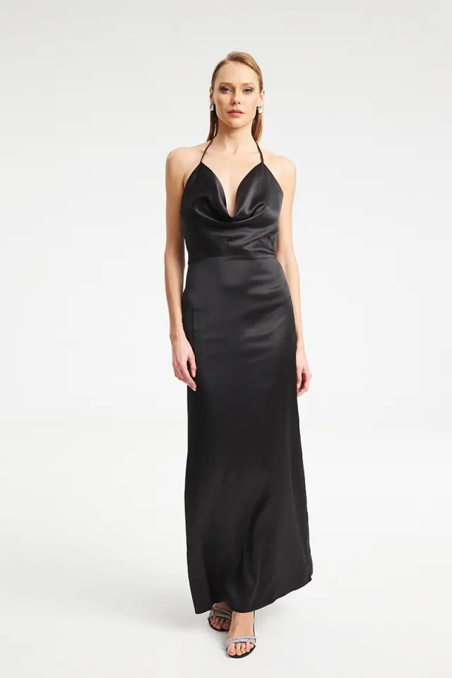 Satin Halter Maxi Φόρεμα με Cowl MOJI DRESS - XS 2