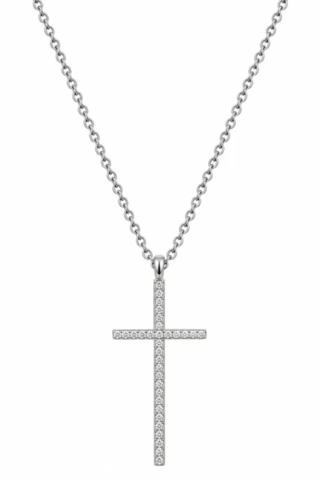 Ghetto Silver Cross Necklace with Fine Chain 40cm