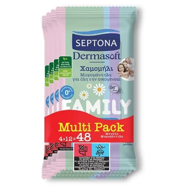 Septona Dermasoft Μωρομάντηλα Family Chamomile 48τμχ (4x12) Travel