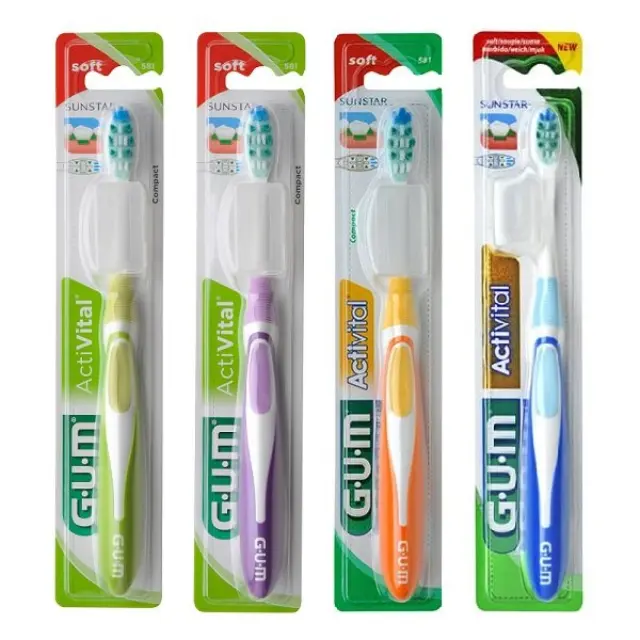 GUM ActiVital Compact Μαλακή Οδοντόβουρτσα Πράσινο Μωβ Πορτοκαλί Μπλε (581) 2