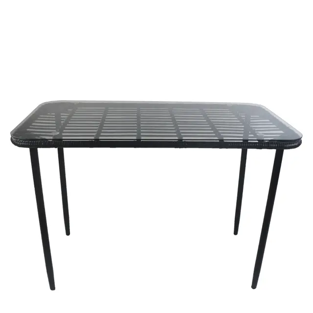 Τραπέζι Κήπου ANNIUS Μαύρο Μέταλλο/Rattan/Γυαλί 120x70x78cm 2