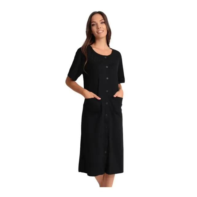 Lydia Creations Γυναικείο Νυχτικό-Φόρεμα Classic Κουμπιά, Χρώμα Μαύρο