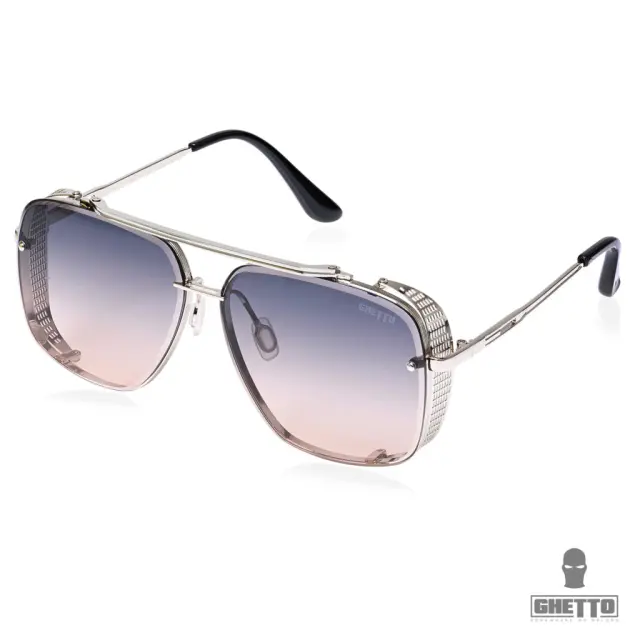 Ghetto Double Beam Square Pilot Sunglasses Silver Frame Unisex