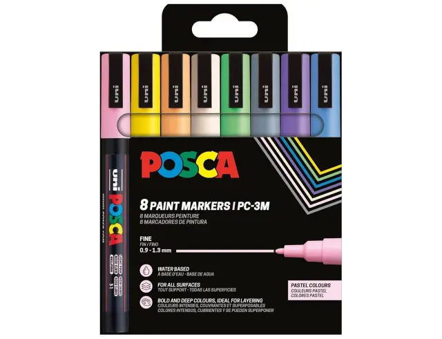 Μαρκαδόροι Σχεδίου Uni Posca PC-3M Pastel με πάχος μύτης 0.9-1.3mm - 8 τεμάχιαPC-3M 8P SET PASTEL COLOR