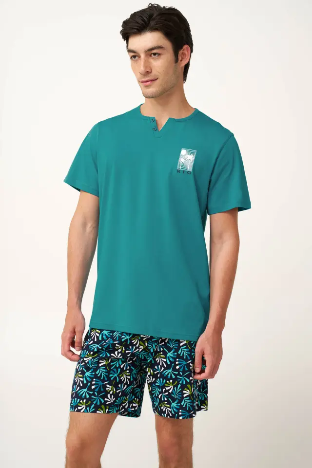 Βαμβακερή Ανδρική Tropical Πυτζάμα Vamp 24631 AQUA BAY 3