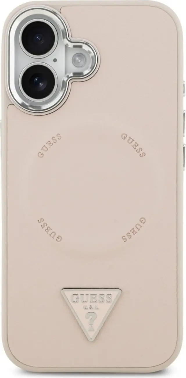 Guess PU Leather Triangle Logo MagSafe Case for iPhone 17 Pink 2