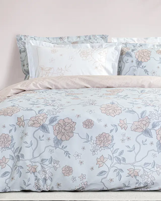 Ζεύγος Μαξιλαροθήκες 52x72+5 Oxford Nima Floral Dream Ciel-Powder 100% βαμβακερό