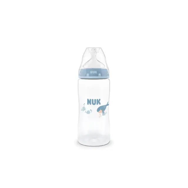 Nuk | First Choice Πλαστικό Μπιμπερό Φάλαινα με Θηλή Σιλικόνης & Δείκτη Ελέγχου Θερμοκρασίας 3m+ | 300ml