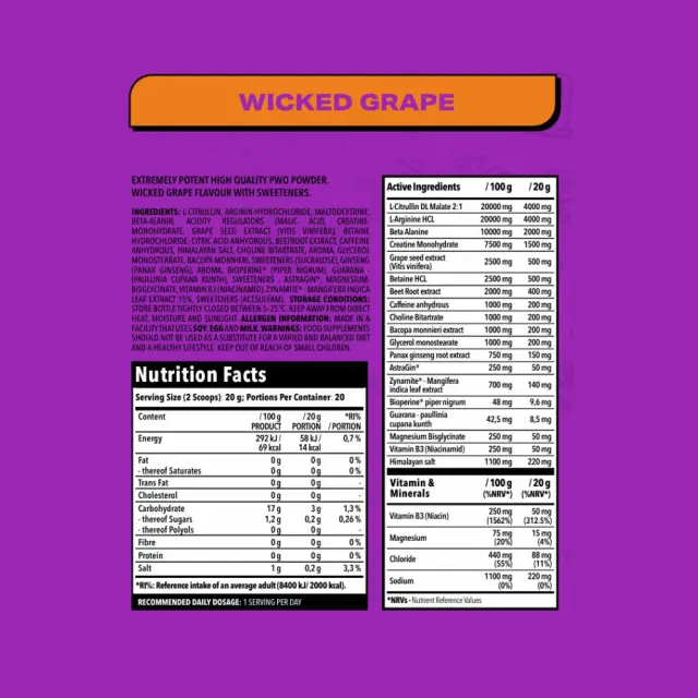 Nanosupps Crave For Rush Preworkout Wicked Grape, 400 g 2