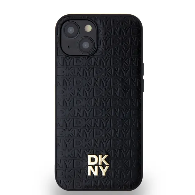 DKNY PU Leather Repeat Pattern Stack Logo MagSafe Case for iPhone 15 Black 2