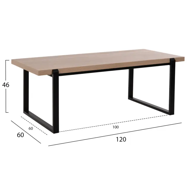 ΤΡΑΠΕΖΙ ΣΑΛΟΝΙΟΥ FB99585.03 MDF SONOMA-ΜΑΥΡΗ ΜΕΤΑΛΛΙΚΗ ΒΑΣΗ 120x60X46Yεκ. 2